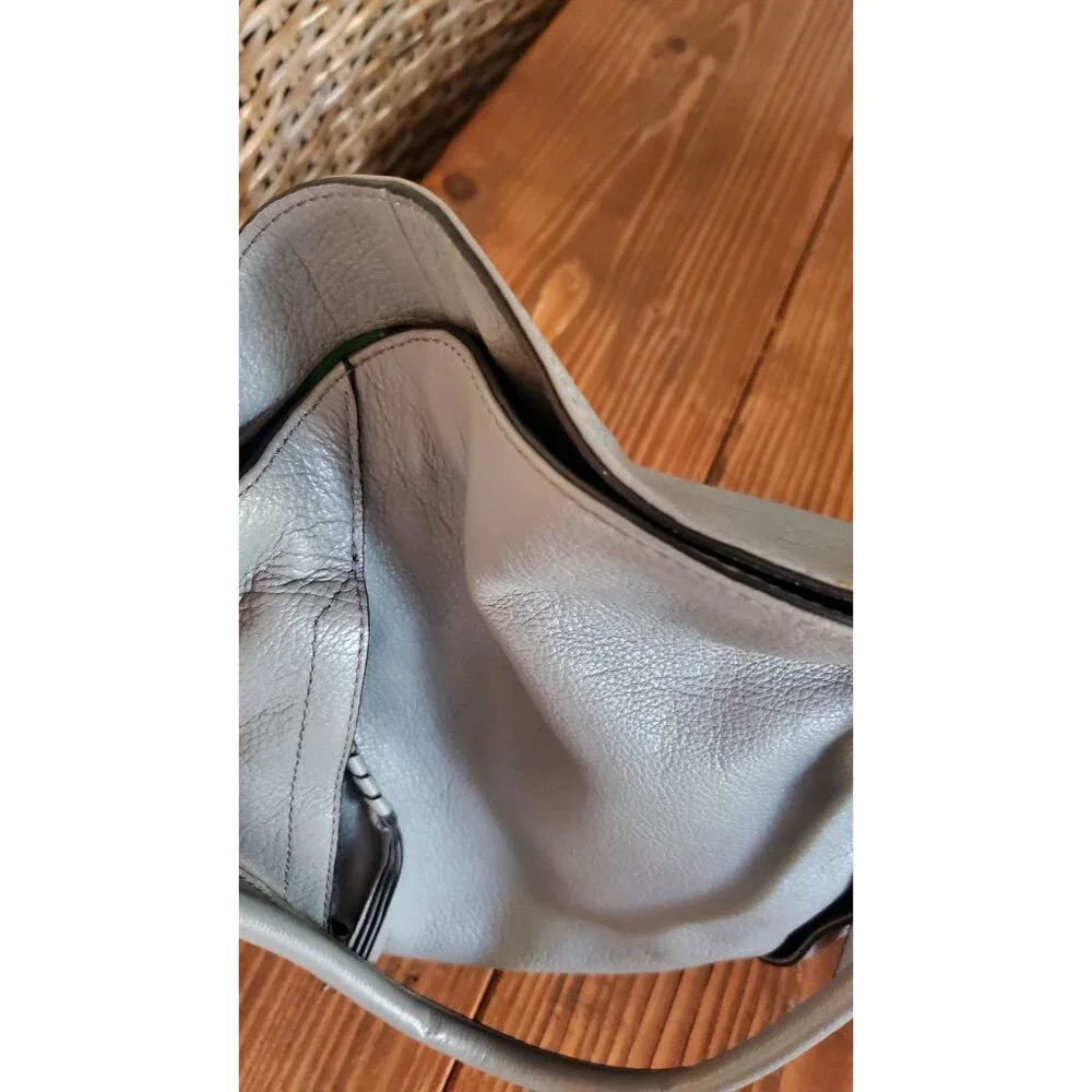 Or Yany Gray Leather Shoulder Bag Purse Handles Silver Hardware - Picture 16 of 16